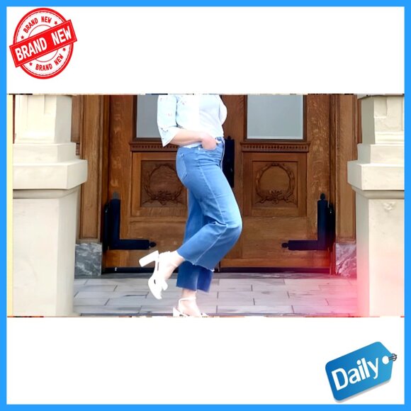 High Waist Wide Leg Stretch Jeans Straight Fit Five Pocket Denim Pants - Picture 6 of 6